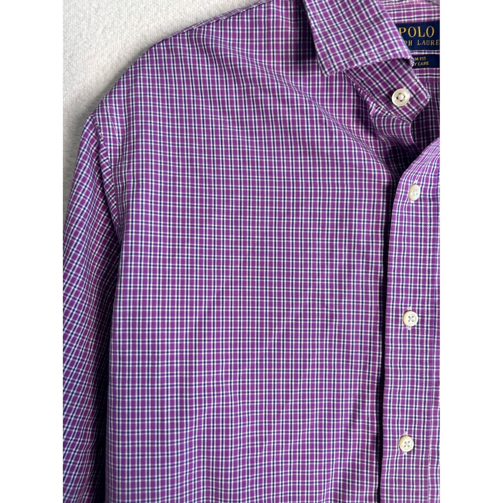 Bundle  2 Polo Ralph Lauren Slim Fit Dress Shirts Mens 16 34/35 Purple Blue - Picture 3 of 11